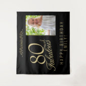 80歳の誕生日写真 黒の背景 タペストリー (正面)