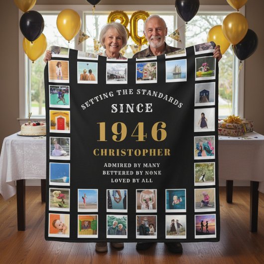 80歳の誕生日家族の思い出フォトコラージュ フリースブランケット