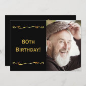 80歳の誕生日招待写真 黒 メンズ 招待状 (正面/裏面)