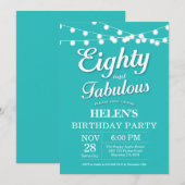 80歳の誕生日招待状 アクアターコイズ すばらしい 招待状 (正面/裏面)