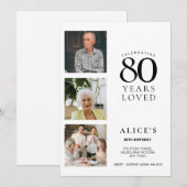 80歳の誕生日招待状(写真付き) ミニマル シンプル 招待状 (正面/裏面)