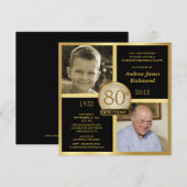 80歳の誕生日招待状 当時と現在 2枚の写真 招待状 (正面/裏面)