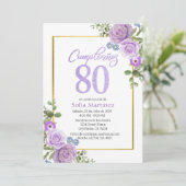 80歳の誕生日招待状 - 紫の花をテーマに 招待状 (スタンド正面)