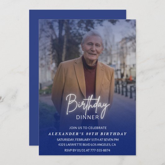 80歳の誕生日招待状 誕生日ディナー 写真 男性 招待状 (正面/裏面)