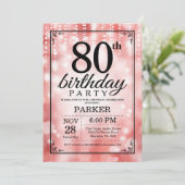 80歳の誕生日招待状 赤いグリッター 招待状 (スタンド正面)
