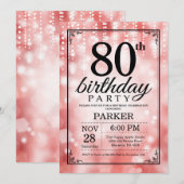 80歳の誕生日招待状 赤いグリッター 招待状 (正面/裏面)