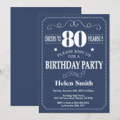 80歳の誕生日招待状 青と白 招待状 (正面/裏面)