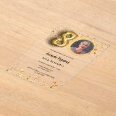 80歳の誕生日金ゴールドフォトスター澄ん アクリル招待状 (レイダウン)