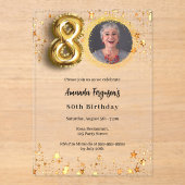 80歳の誕生日金ゴールドフォトスター澄ん アクリル招待状 (正面)