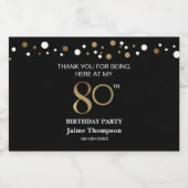 80歳の誕生日金ゴールドブラックテーマ紙吹雪感謝していユー スパークリングワインラベル (シングルラベル)