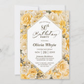 80歳の誕生日黄色のバラの花のParty 招待状 (正面)