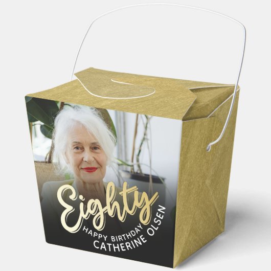 80歳の誕生日80の台本金ゴールド黒写真 フェイバーボックス (正面)