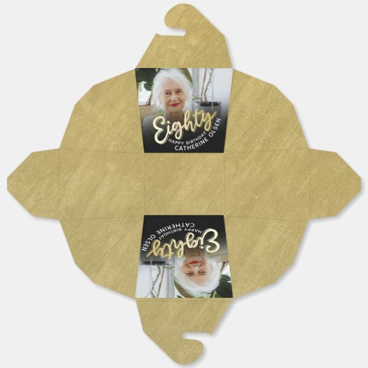 80歳の誕生日80の台本金ゴールド黒写真 フェイバーボックス (見開き)