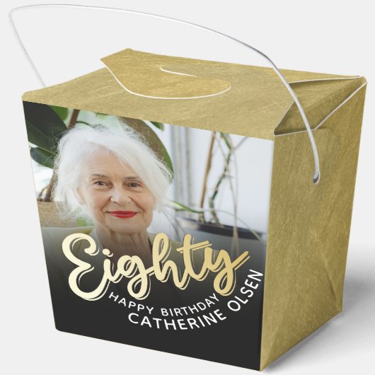 80歳の誕生日80の台本金ゴールド黒写真 フェイバーボックス (裏面)