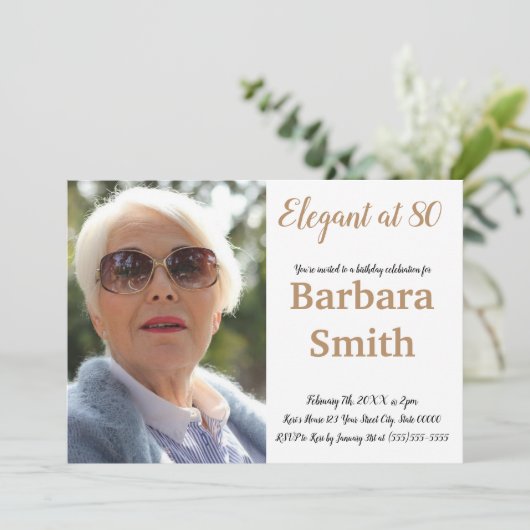 80歳の誕生日80歳のエレガント写真をパーソナライズ 招待状 (スタンド正面)