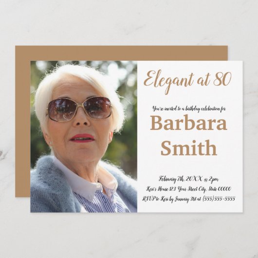 80歳の誕生日80歳のエレガント写真をパーソナライズ 招待状 (正面/裏面)