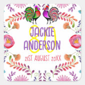 80歳の誕生日 おしゃれ フォーク フラワー フィエスタ スクエアシール (正面)