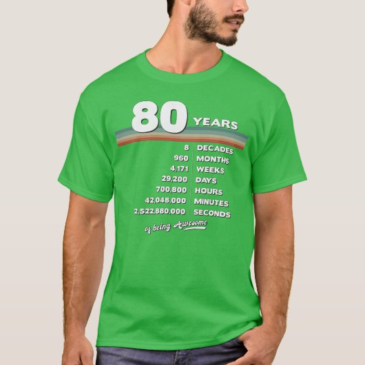 80歳の誕生日 おめでとう 80歳 レトロ Tシャツ (正面)