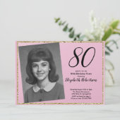 80歳の誕生日 カスタムフォト ピンクとゴールド 招待状 (スタンド正面)