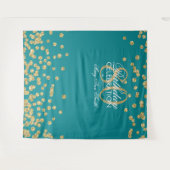 80歳の誕生日 ゴールド ティール色の紙吹雪 背景 タペストリー (正面(横))