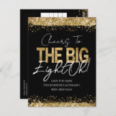 80歳の誕生日 ゴールド ブラック セーブ・ザ・デート ポストカード (正面/裏面)