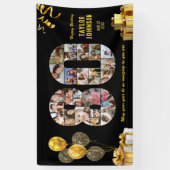 80歳の誕生日 ナンバー80 フォトコラージュ ブラック ゴールド 横断幕 (縦)