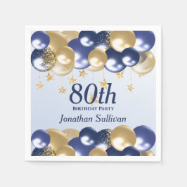 80歳の誕生日 ネイビーゴールドバルーン パーティー スタンダードカクテルナプキン
