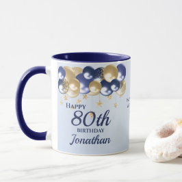 80歳の誕生日 ネイビーゴールドバルーン マグカップ
