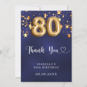 80歳の誕生日 ネイビーブルーとゴールドの星 サンキューカード (正面)