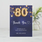 80歳の誕生日 ネイビーブルーとゴールドの星 サンキューカード (スタンド正面)