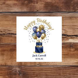 80歳の誕生日 ネイビーブルーのバルーンケーキ スタンダードカクテルナプキン