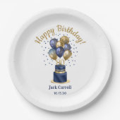 80歳の誕生日 ネイビーブルーのバルーンケーキ ペーパープレート (正面)