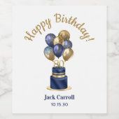 80歳の誕生日 ネイビーブルーのバルーンケーキ ワインラベル (シングルラベル)