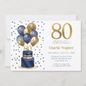 80歳の誕生日 ネイビーブルーのバルーンケーキ 招待状 (正面)