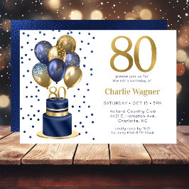 80歳の誕生日 ネイビーブルーのバルーンケーキ 招待状