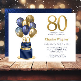 80歳の誕生日 ネイビーブルーのバルーンケーキ 招待状