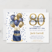 80歳の誕生日 ネイビーブルーのバルーンケーキ 招待状 (正面)