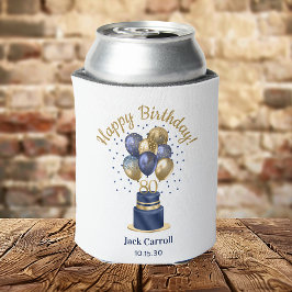 80歳の誕生日 ネイビーブルーのバルーンケーキ 缶クーラー