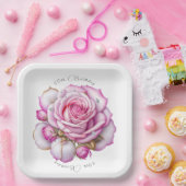 80歳の誕生日 ピンクのバラと輝くダイヤモンド ペーパープレート (パーティー)