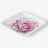 80歳の誕生日 ピンクのバラと輝くダイヤモンド ペーパープレート (傾斜あり)