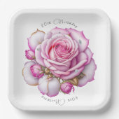 80歳の誕生日 ピンクのバラと輝くダイヤモンド ペーパープレート (正面)