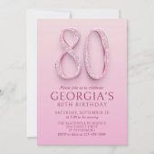 80歳の誕生日 ピンクダイヤモンド 招待状 (正面)