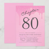 80歳の誕生日 ピンク グレー パーティー 招待状 (正面/裏面)