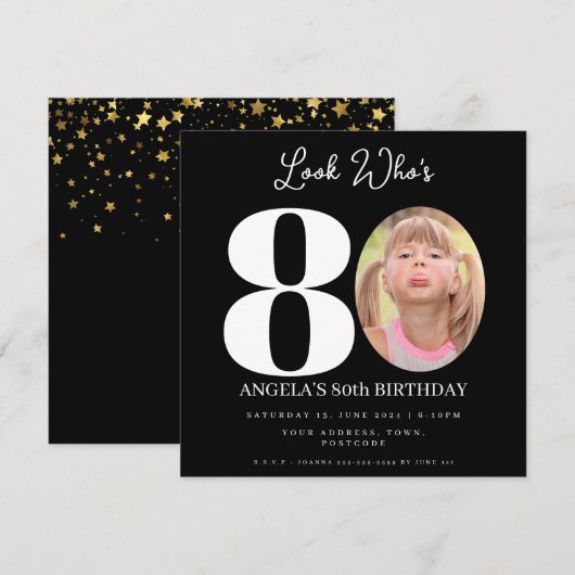 80歳の誕生日 フォトモザイク 招待状 (正面/裏面)