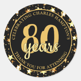 80歳の誕生日 ブラックとゴールドの星 THANK YOU ラウンドシール
