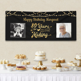 80歳の誕生日 ブラックゴールドのストリングライトの写真 横断幕