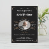 80歳の誕生日 ブラックゴールド 完璧に熟成した 上品な 招待状 (スタンド正面)