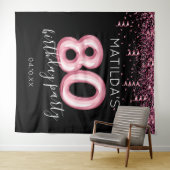 80歳の誕生日 ブラックピンク フォトバックドロップ タペストリー (インサイチュ(横))