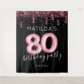 80歳の誕生日 ブラックピンク フォトバックドロップ タペストリー (正面)