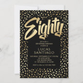 80歳の誕生日 ブラック ゴールド コンフェッティ 招待状 (正面)